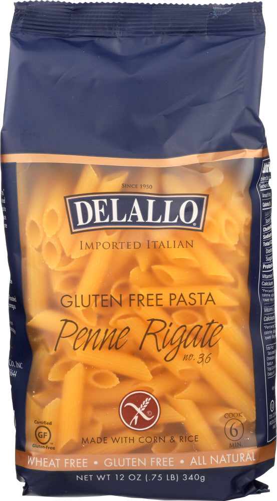 DELALLO: Gluten Free Corn & Rice Penne Rigate, Made From The Best Wheat In Italy, 12 oz