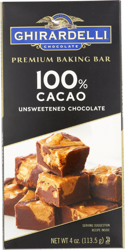 GHIRARDELLI: Premium Baking Bar 100% Cacao Unsweetened Chocolate, 4 oz