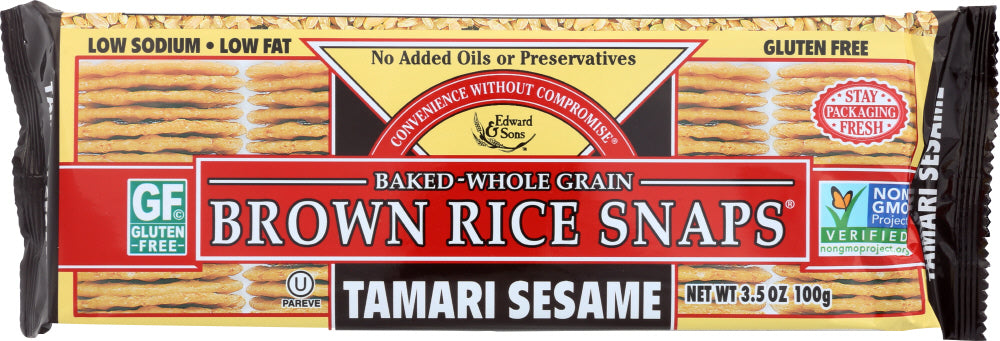 EDWARD & SONS: Brown Rice Snaps Tamari Sesame, 3.5 oz
