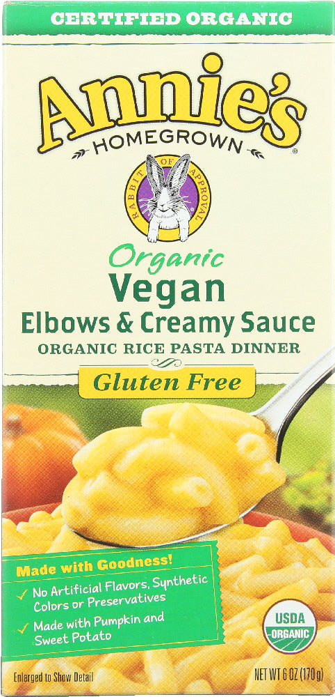 ANNIES HOMEGROWN: Organic Vegan Elbows & Creamy Sauce, 6 oz