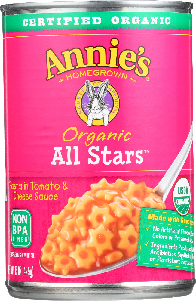 ANNIE'S HOMEGROWN: Organic All Stars Pasta in Tomato and Cheese Sauce, 15 Oz
