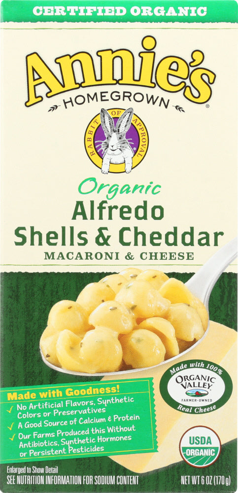 ANNIE'S HOMEGROWN: Organic Alfredo Shells & Cheddar, 6 Oz