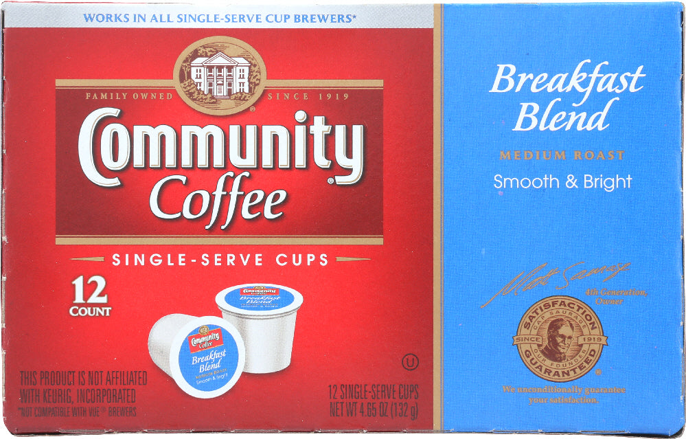 COMMUNITY COFFEE: Breakfast Blend Medium Roast Single Serve Cups, 12 pcs