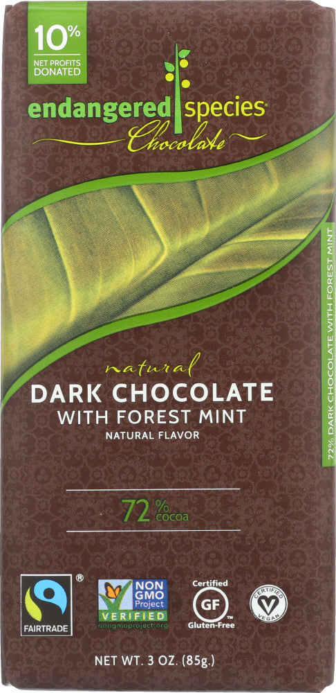 ENDANGERED SPECIES: Natural Dark Chocolate Bar with Forest Mint, 3 oz