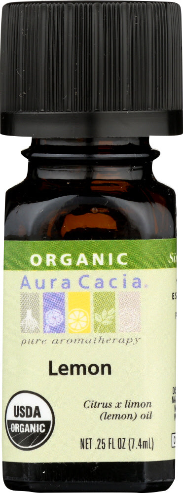 AURA CACIA: Organic Lemon Essential Oil, 0.25 oz