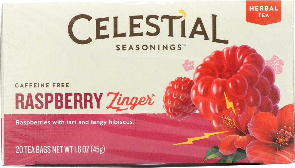 CELESTIAL SEASONINGS: Raspberry Zinger Herbal Tea Caffeine 20 Tea Bags, 1.6 oz