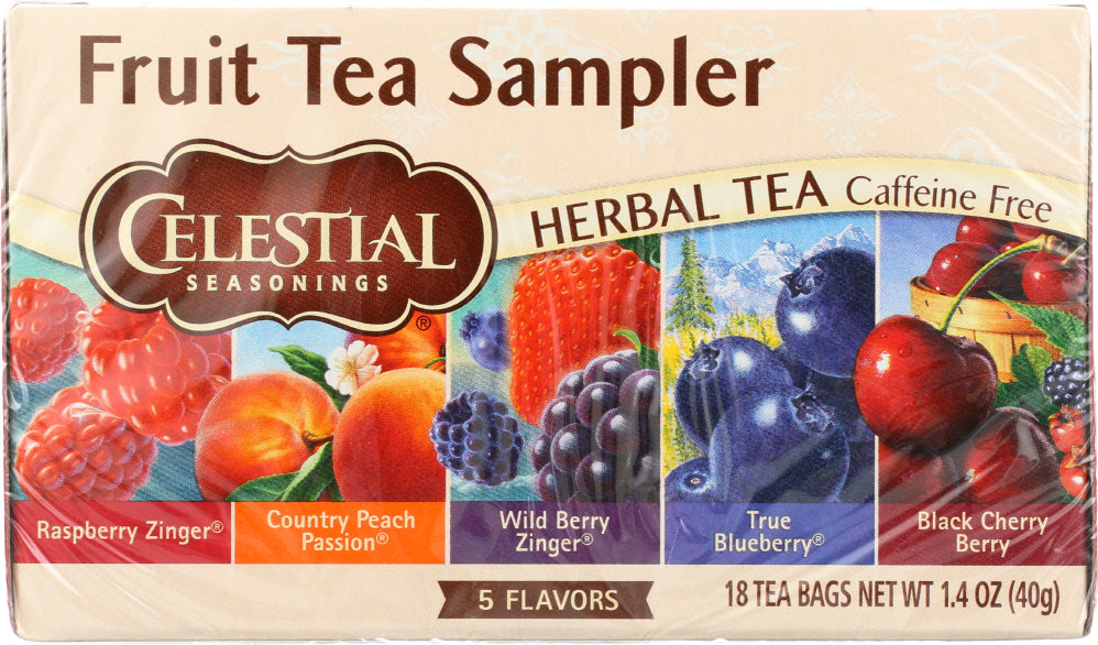 CELESTIAL SEASONINGS: Fruit Tea Sampler Herbal Tea Caffeine Free 18 Tea Bags, 1.4 oz