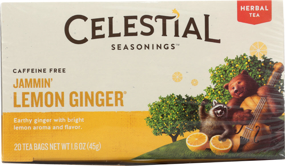 CELESTIAL SEASONINGS: Jammin' Lemon Ginger Herbal Tea Caffeine Free 20 Tea Bags, 1.6 oz