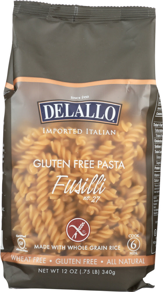 DELALLO: Gluten-Free Pasta Whole Grain Rice Fusilli, 12 oz