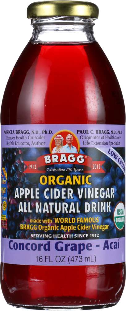 BRAGG: Organic Apple Cider Vinegar All Natural Drink Concord Grape and Acai, 16 oz