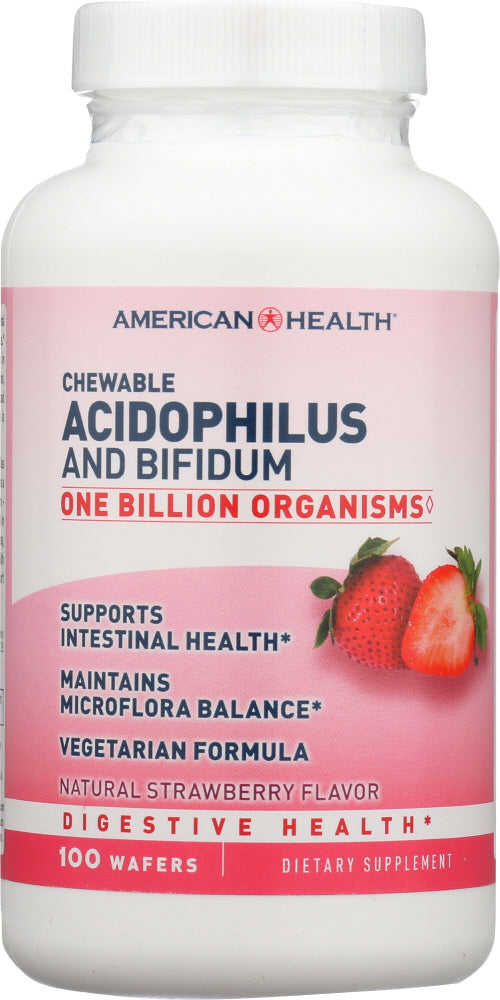 AMERICAN HEALTH: Probiotics Acidophilus and Bifidum Chewable Strawberry, 100 Wafer
