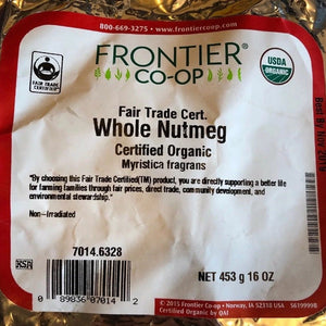 FRONTIER HERB: Organic Nutmeg Whole Fair Trade, 16 oz
