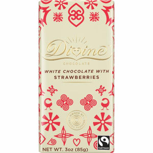 DIVINE CHOCOLATE: White Chocolate Bar with Strawberries, 3 oz