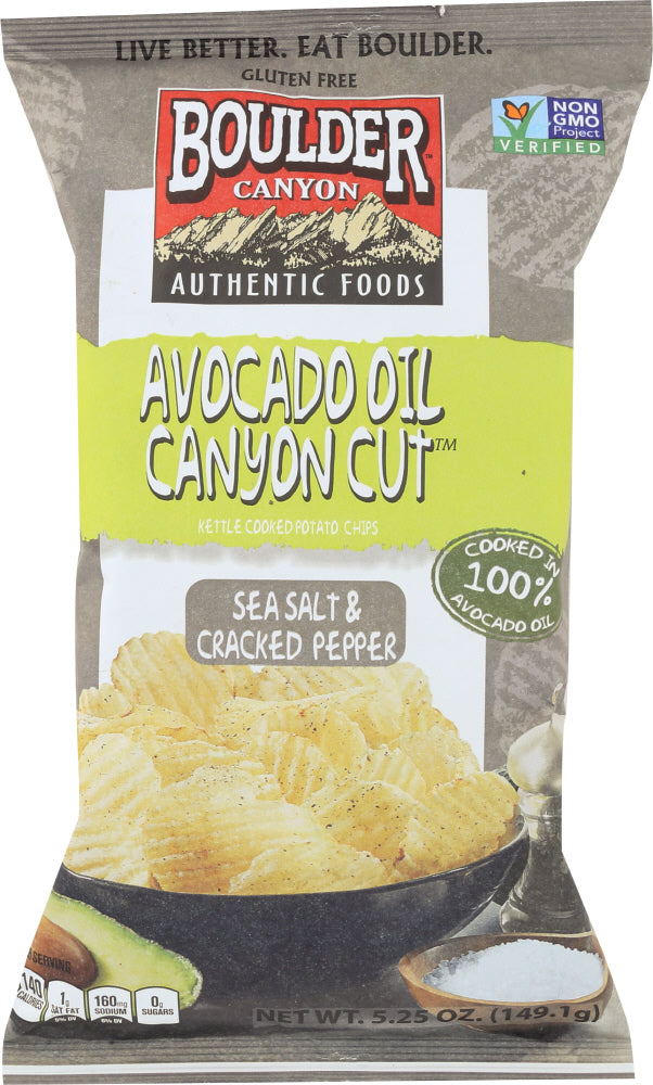 BOULDER CANYON: Avocado Oil Canyon Cut Potato Chips Sea Salt & Cracked Pepper, 5.25 Oz