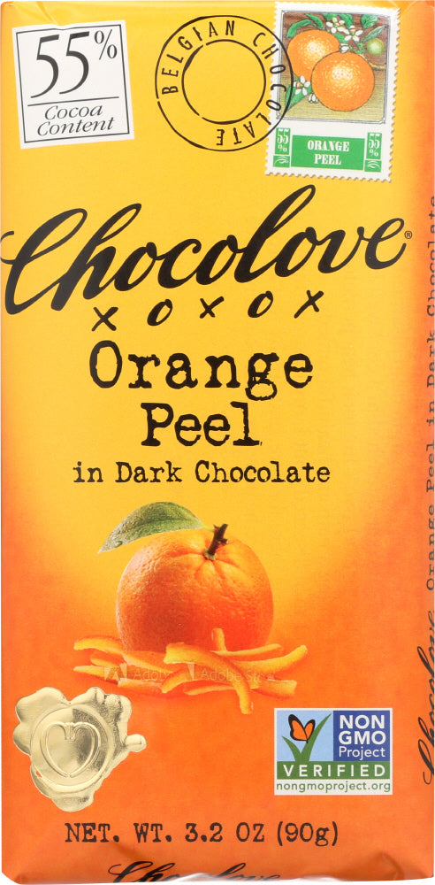 CHOCOLOVE: Orange Peel In Dark Chocolate Bar, 3.2 oz