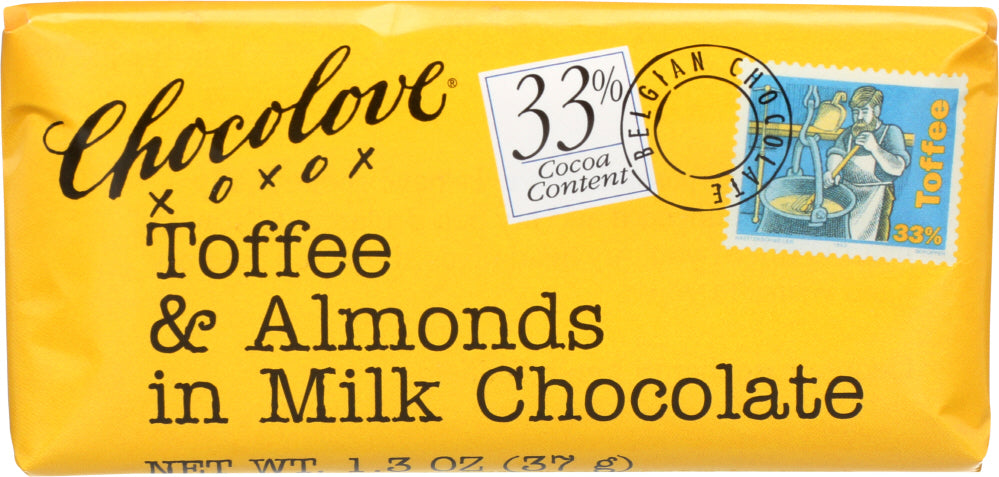 CHOCOLOVE: Toffee & Almonds In Milk Chocolate Bar, 1.3 oz