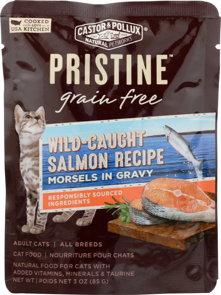 CASTOR & POLLUX: Pristine Grain Free Wild-Caught Salmon Recipe Morsels In Gravy 3 Oz