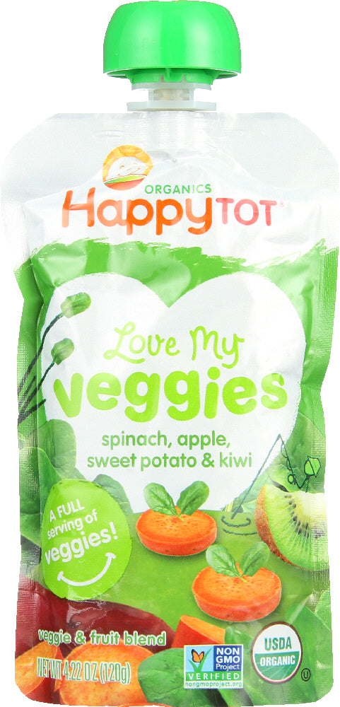 HAPPY TOT: Veggies Spinach Apple Sweet Potato Kiwi Organic, 4.22 oz