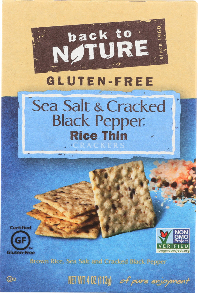 BACK TO NATURE: Gluten-Free Sea Salt & Cracked Black Pepper Rice Thin Crackers, 4 oz
