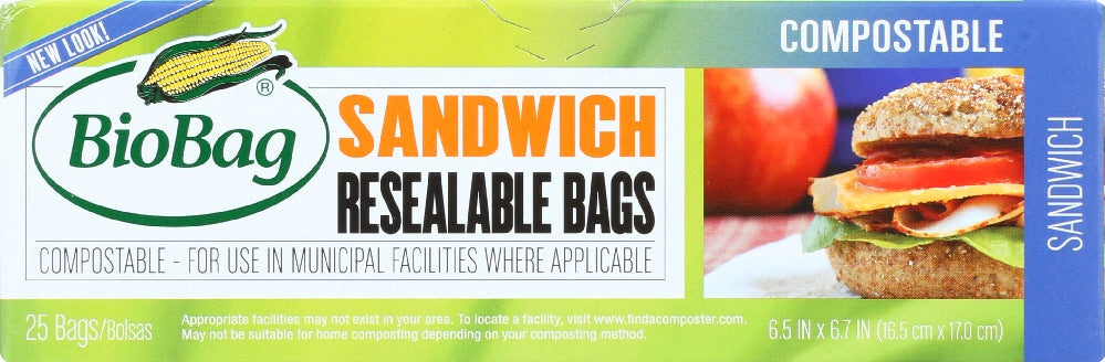 BIOBAG: Resealable Sandwich Bags, 25 bg