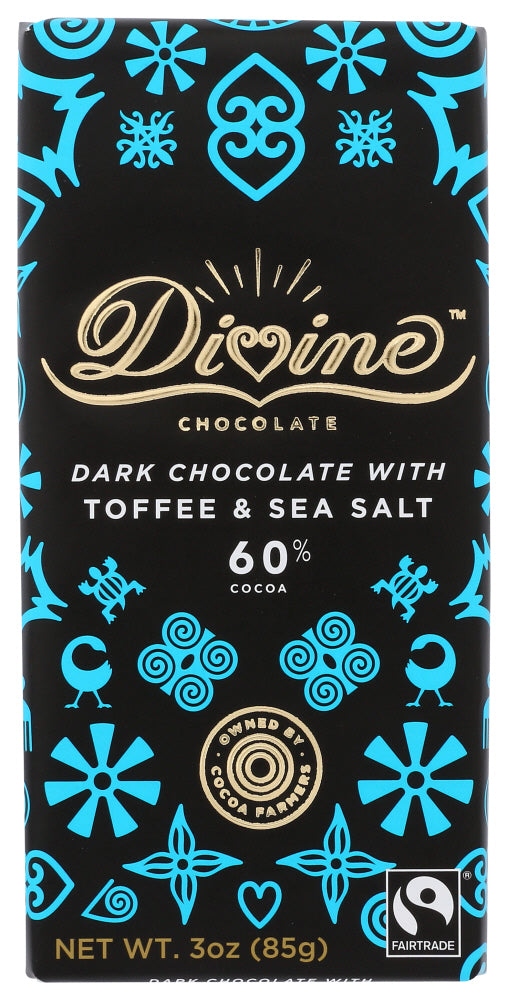 DIVINE CHOCOLATE: Dark Chocolate with Toffee and Sea Salt, 3 oz