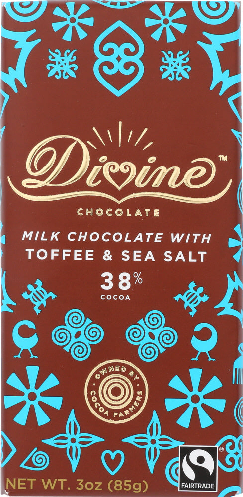 DIVINE CHOCOLATE: Chocolate Bar Milk Toffee Sea Salt, 3 oz