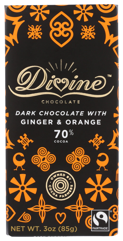 DIVINE CHOCOLATE: Chocolate Bar Dark Ginger Orange, 3 oz