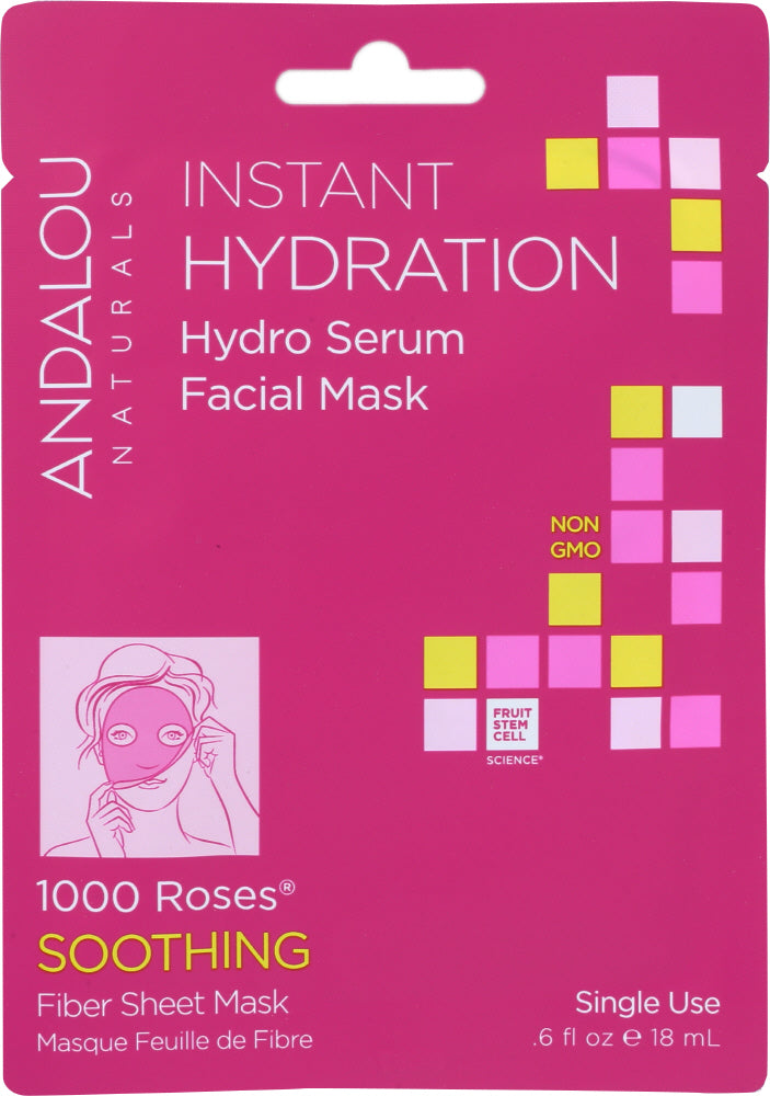 ANDALOU NATURALS: Instant Hydration Hydro Serum Facial Mask 1000 Roses Soothing, 0.6 oz
