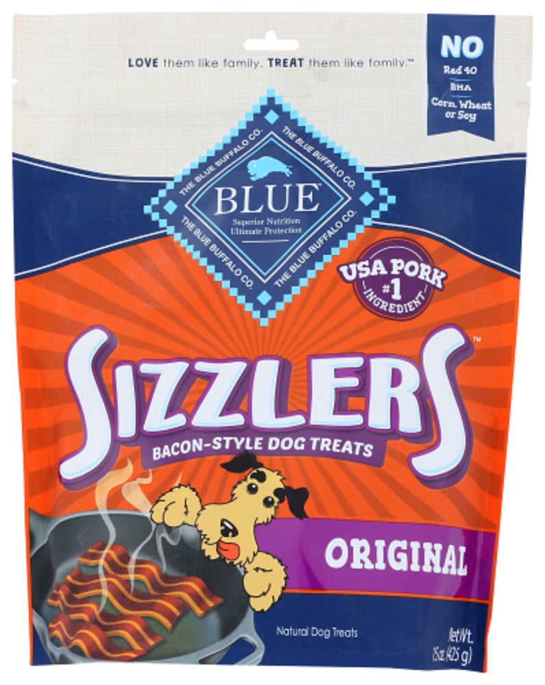 BLUE BUFFALO: Sizzlers Original Bacon-Style Dog Treats, 15 oz