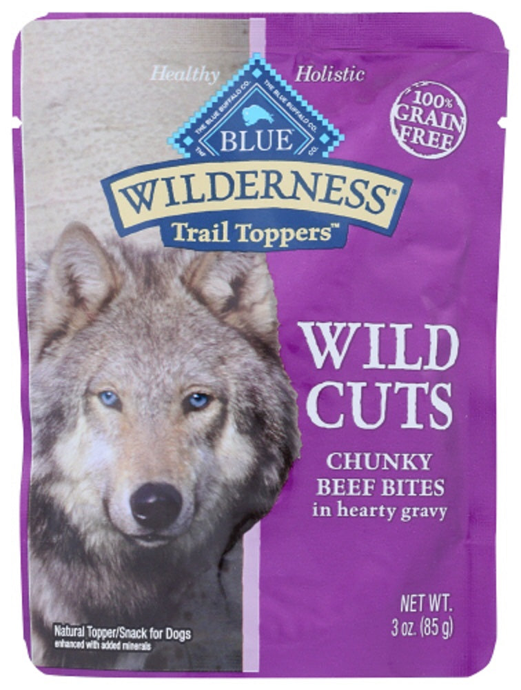 BLUE BUFFALO: Wilderness Wild Cuts Trail Toppers Adult Dog Food Chunky Beef Bites in Hearty Gravy, 3 oz