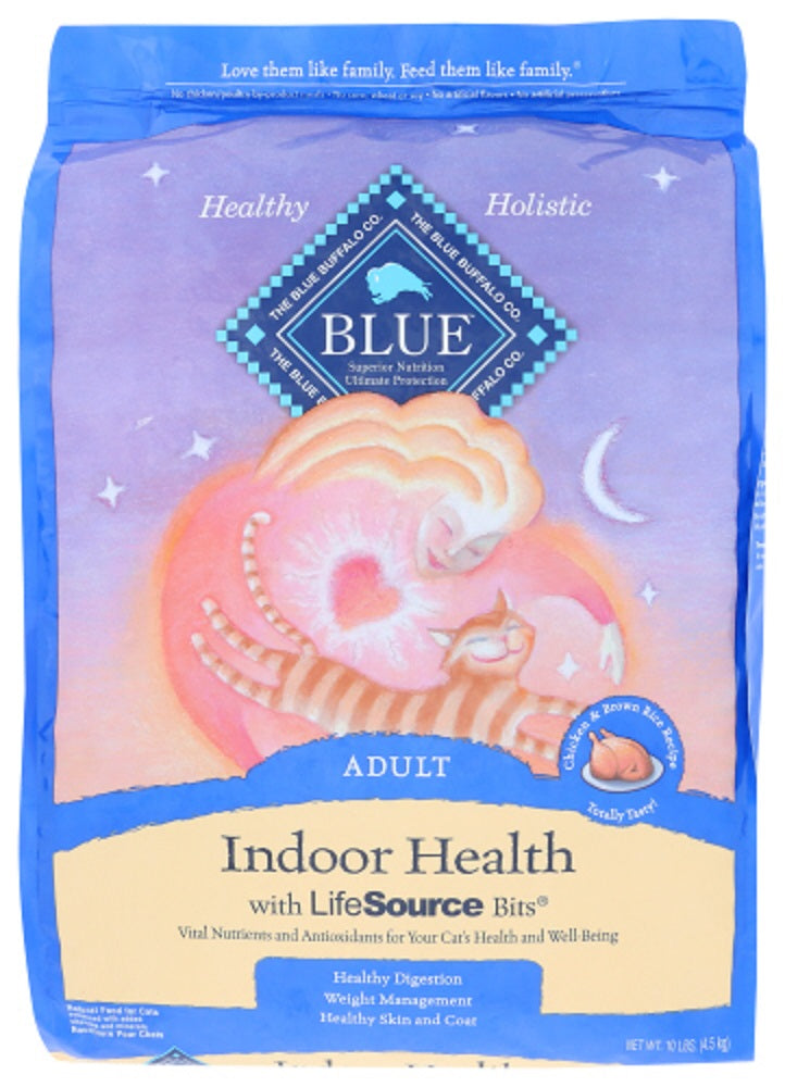 BLUE BUFFALO: Indoor Health Adult Cat Food Chicken and Brown Rice Recipe, 10 lb