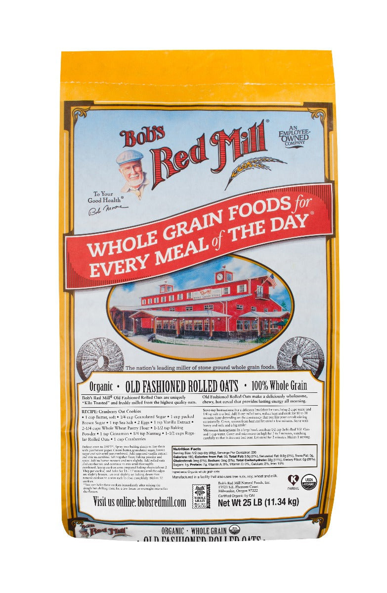 BOB'S RED MILL: Organic Old Fashion Rolled Oats Whole Grain, 25 lb
